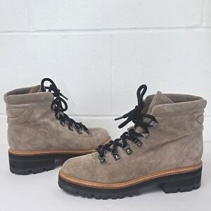 Marc Fisher LTD MLIssy Taupe Gray Suede Lace-Up Hiker Boots Sz7